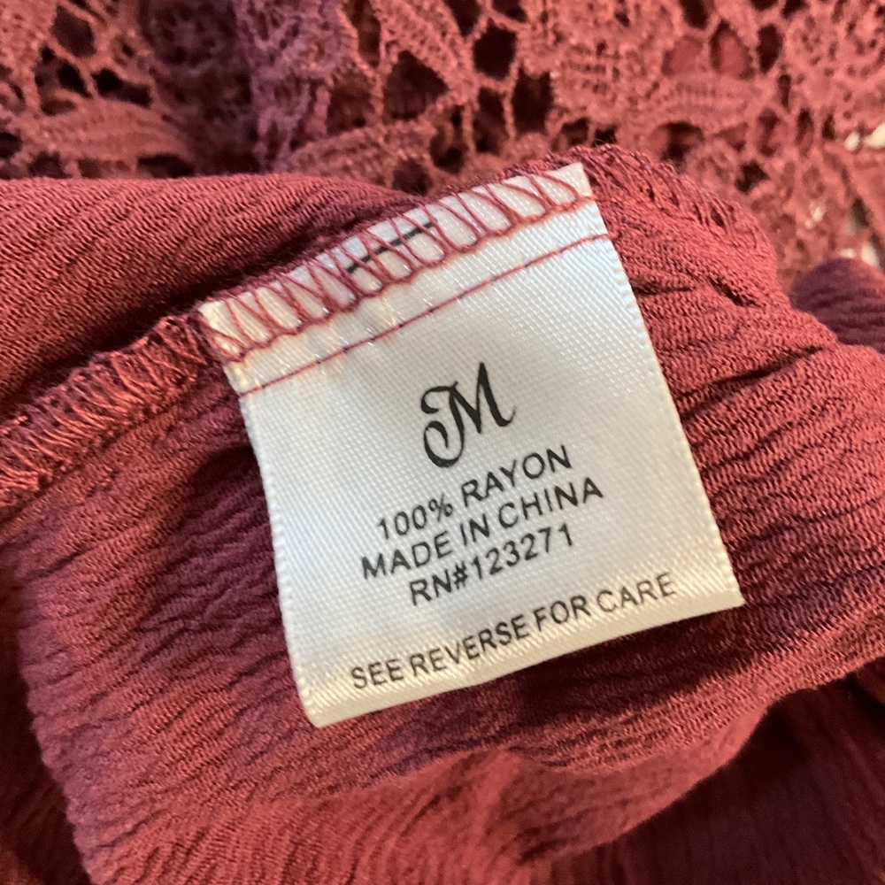Justily Burgundy Strapless Smocked Lace Ruffled Maxi‎ Dress Medium - Picture 5 of 5